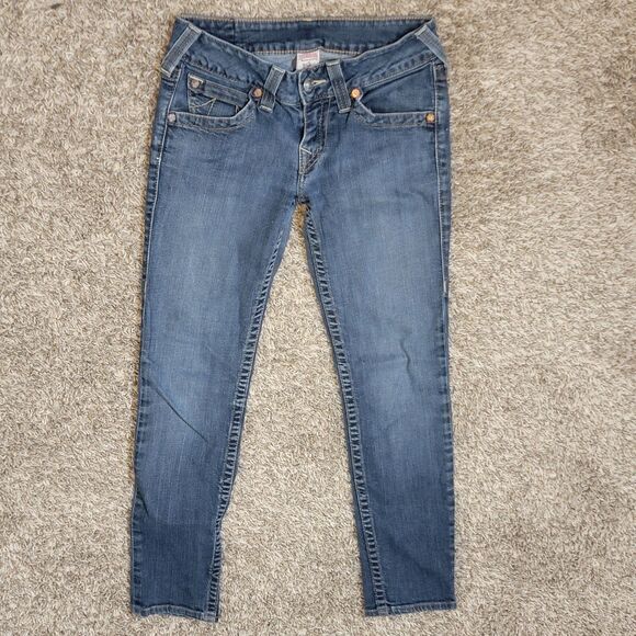 Vtg True Religion Womens Sz 28 Med Wash Skinny Jeans World Tour Made in USA Y2K - Picture 1 of 10